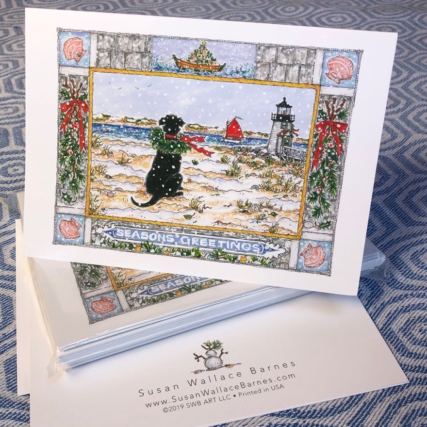 Black Dog Holiday Note Cards 5x7 with Envelopes - SET OF 10