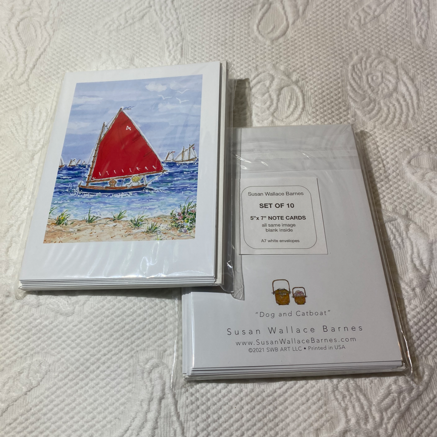 DOG & CATBOAT FOLDING Note Cards 5x7 with Envelopes - SET OF 10