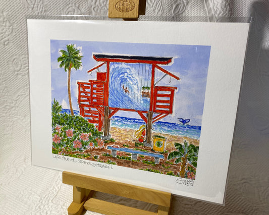 "LIFEGUARD STAND HAWAI'I" Signed Giclée (Horizontal)