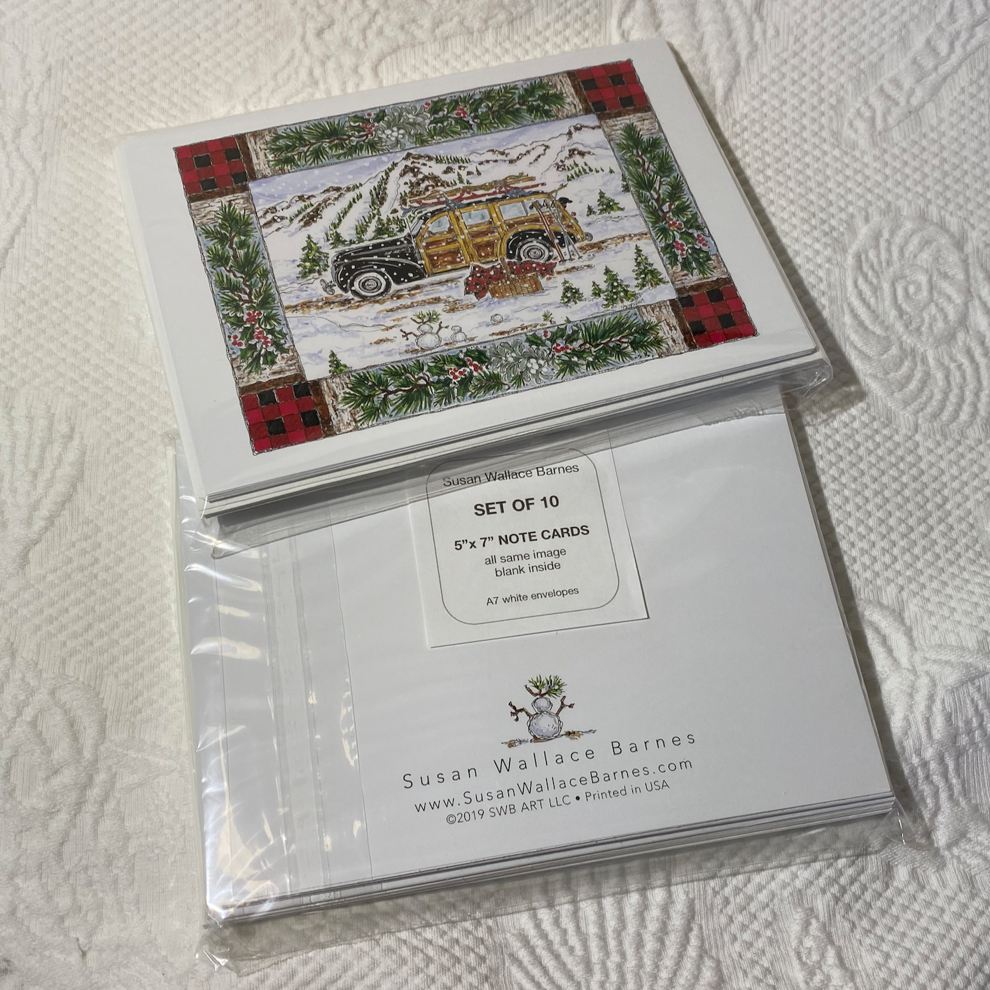 Woodie Holiday 5x7 Folding Note Cards with Envelopes - SET OF 10