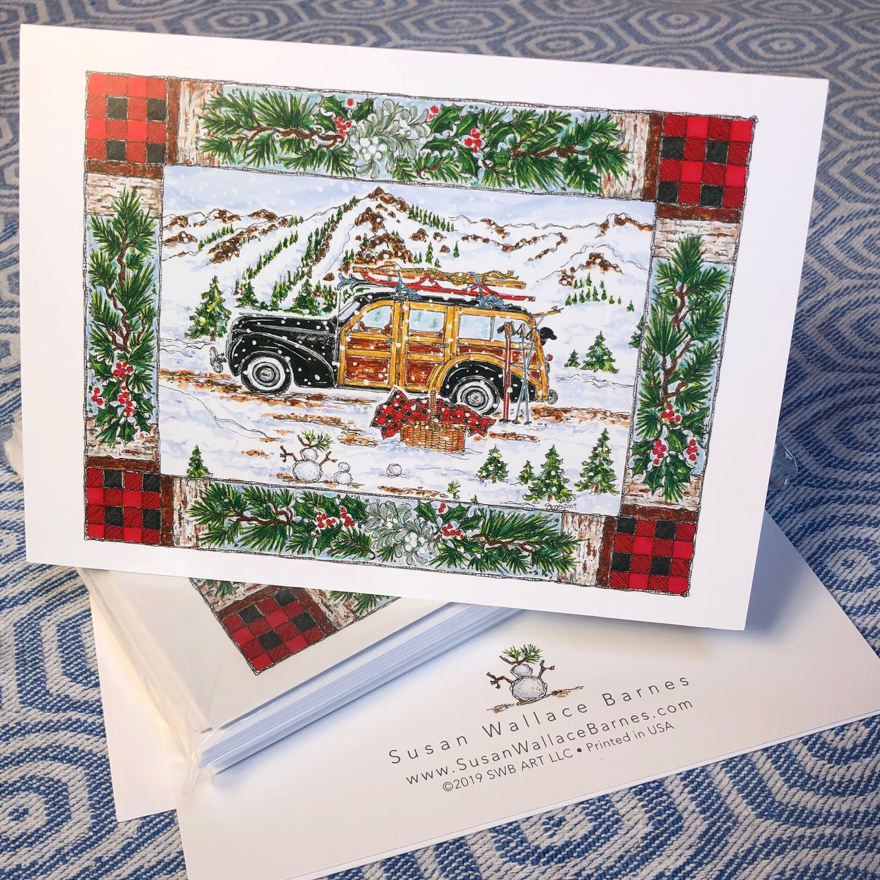 Woodie Holiday 5x7 Folding Note Cards with Envelopes - SET OF 10