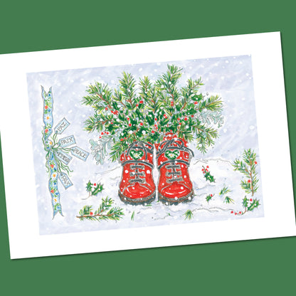 HOLIDAY BOOTS Note Cards 5x7 with Envelopes - SET OF 10