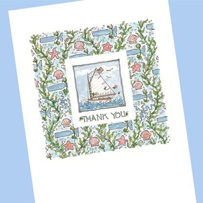 THANK YOU SAILBOAT 5x7 Folding Note Cards with Envelopes - SET OF 10