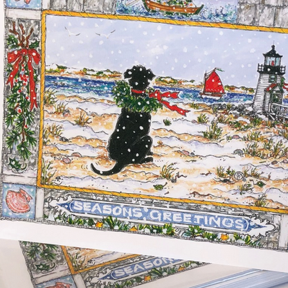 Black Dog Holiday Note Cards 5x7 with Envelopes - SET OF 10