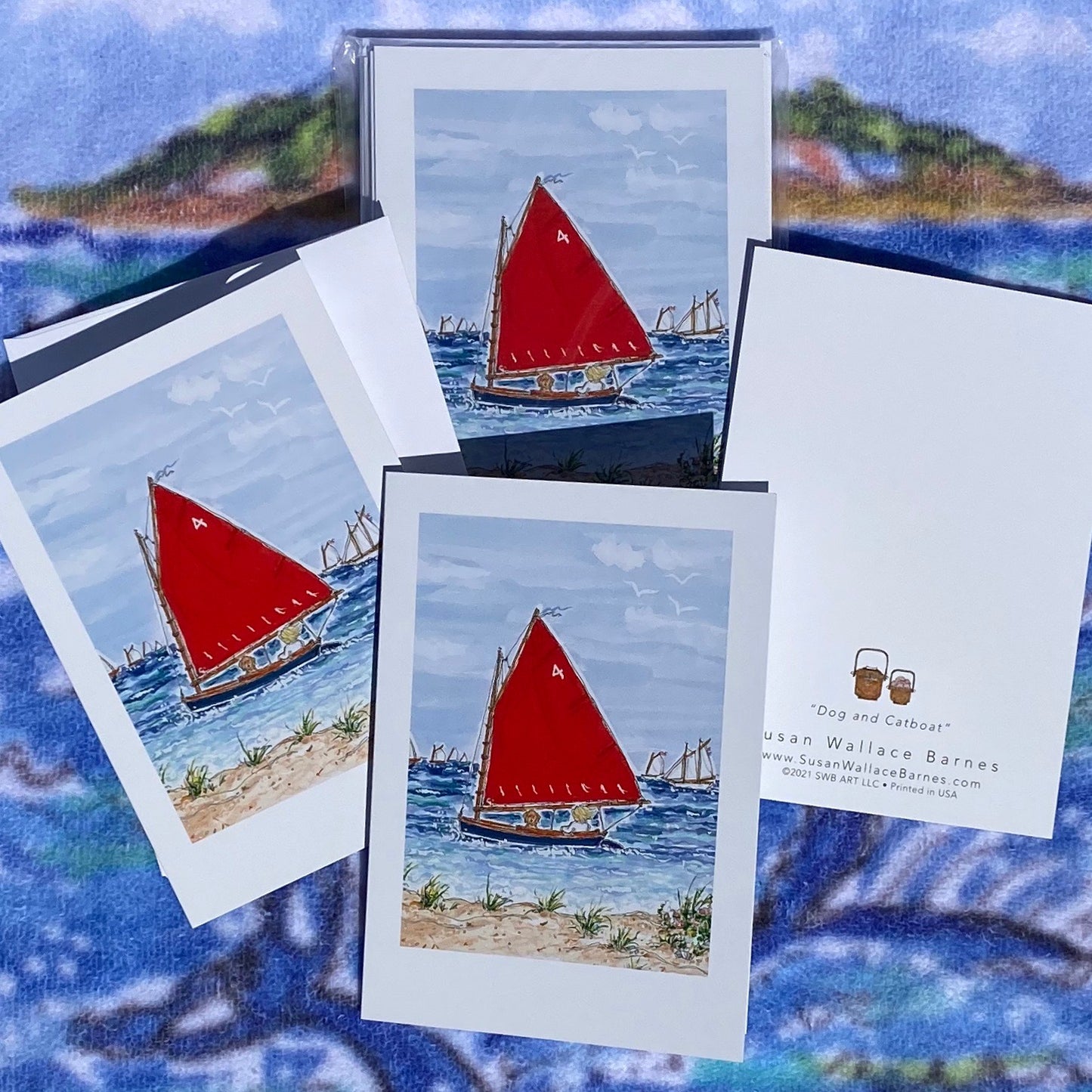 DOG & CATBOAT FOLDING Note Cards 5x7 with Envelopes - SET OF 10