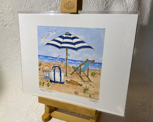 "Happy Place" Beach Umbrella Signed Giclée (Horizontal)