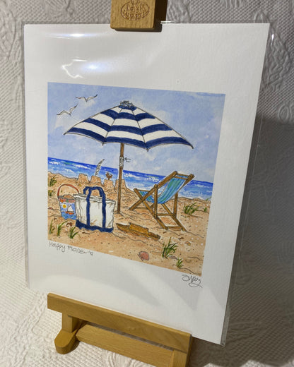 "Happy Place" Beach Umbrella Signed Giclée (Vertical)