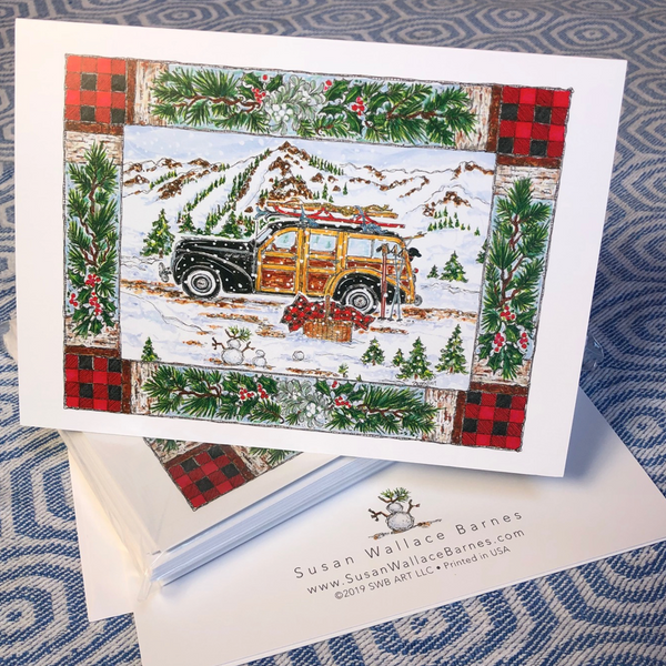 Woodie Holiday Note Cards 5x7 with Envelopes - SET OF 10
